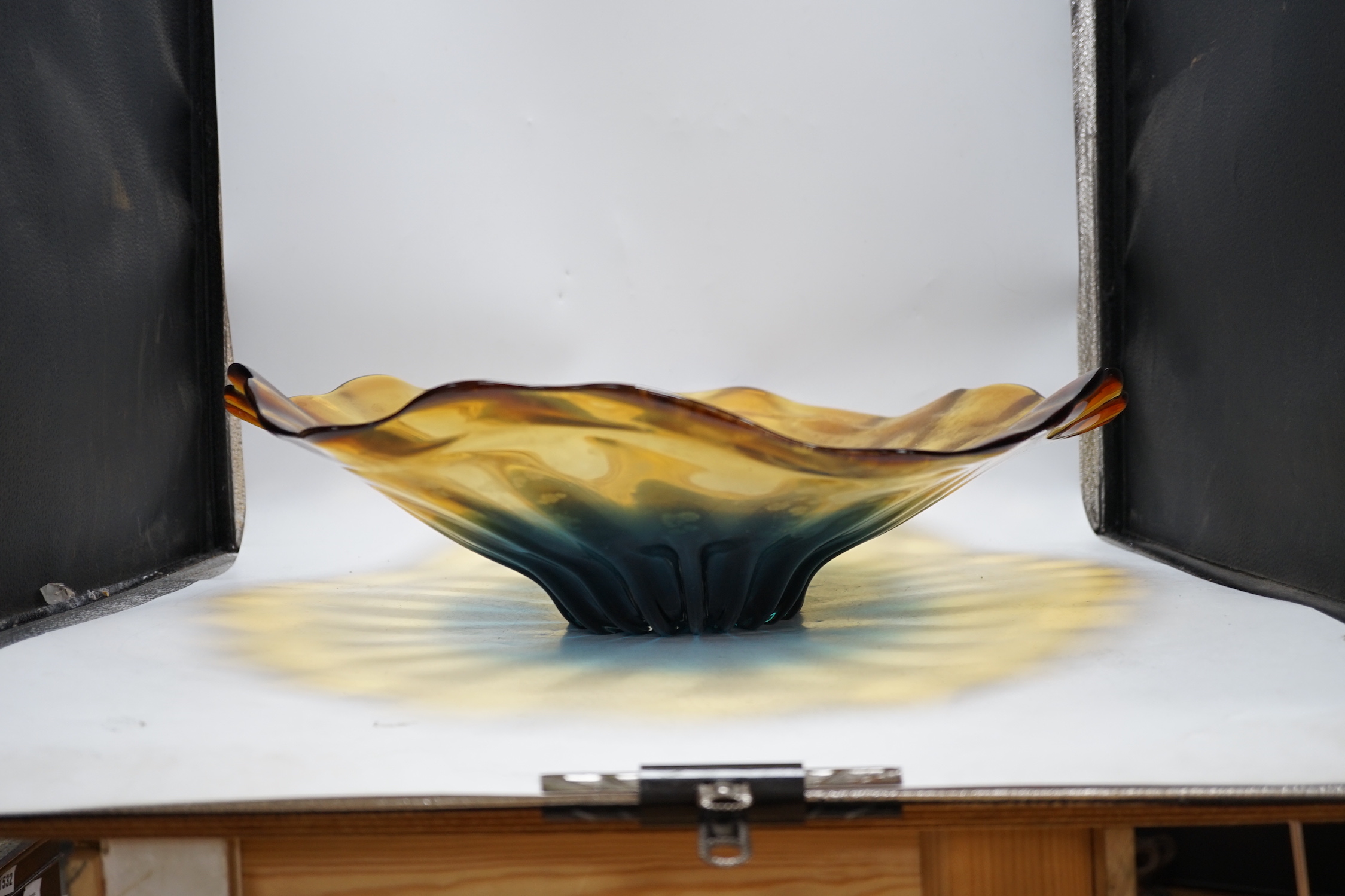 A large Murano orange and blue glass centre dish, 65cm wide